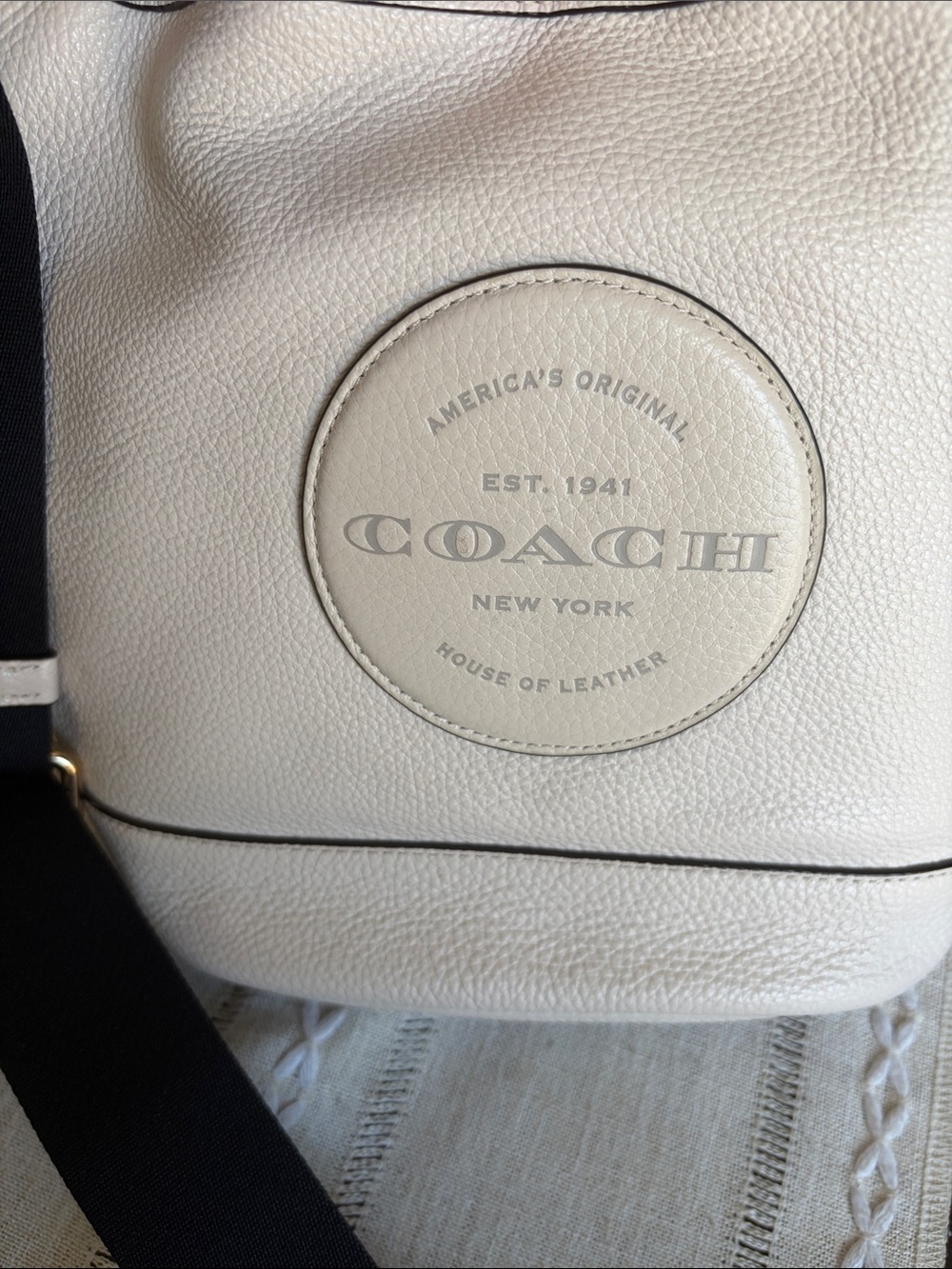 Coach Dempsey Pebbled Leather Drawstring Bucket Bag with Black Strap - Picture 8 of 10